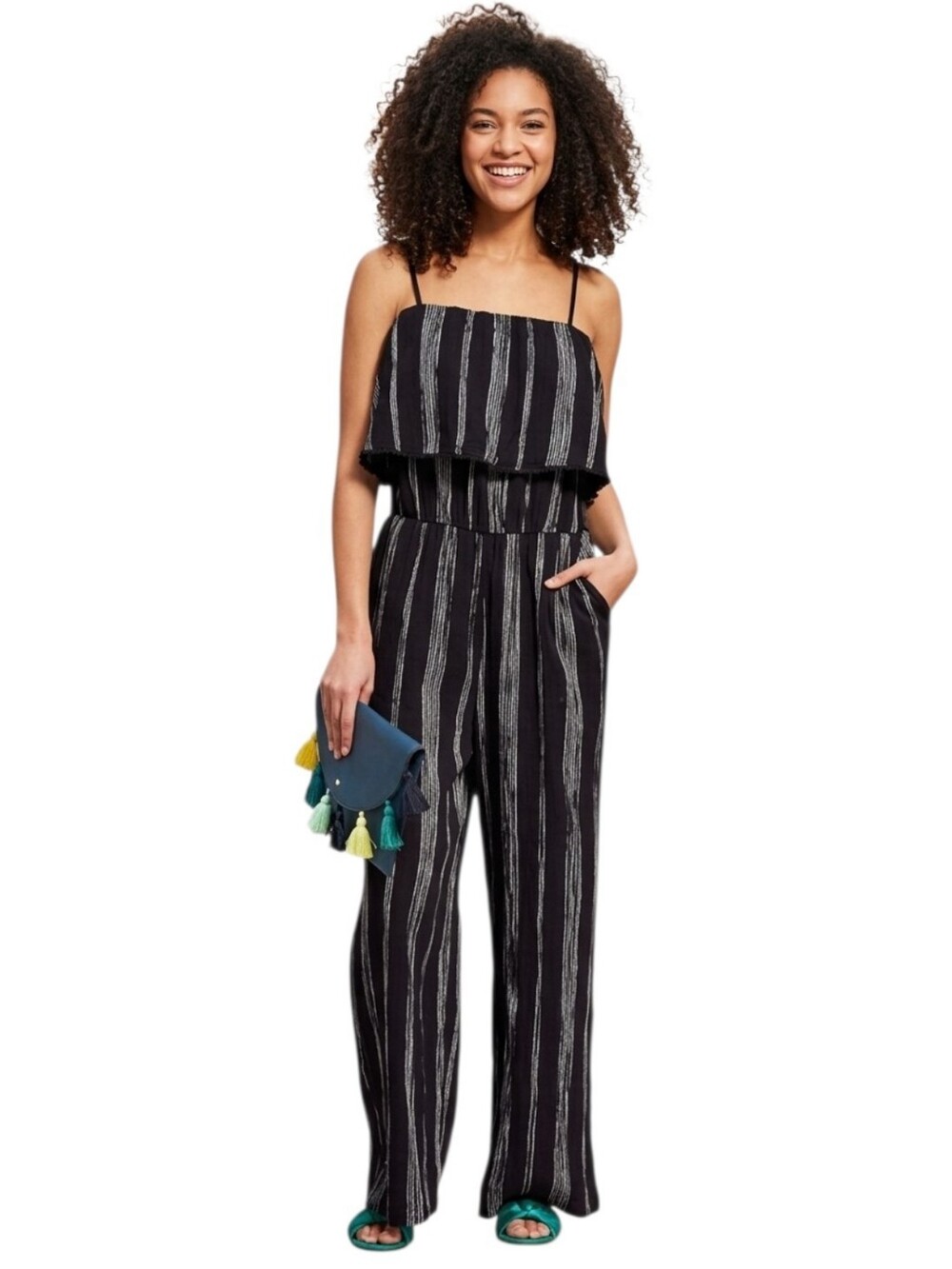 Black and Gray Striped Women's Jumpsuit Size XL